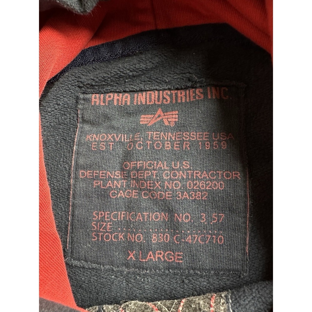 Mens Hoodie Alpha Industries Applique Logo Pullover Black, Size XL - Picture 3 of 6